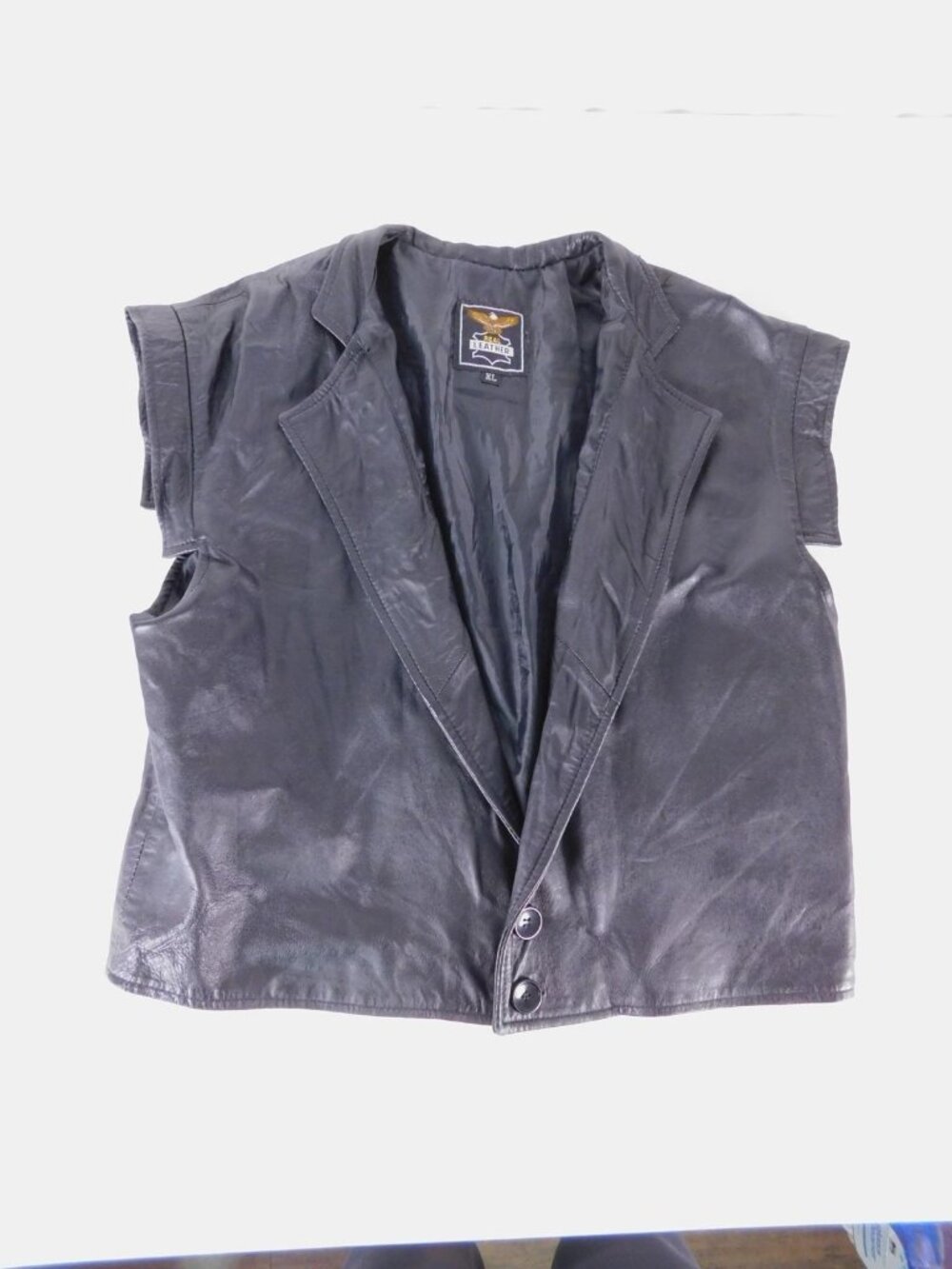 Real Leather Vest Womens XL Black Biker Button Front Collared Lined Motorcycle